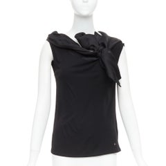 CAROLINA HERRERA black viscose silk bow asymmetric vest top S