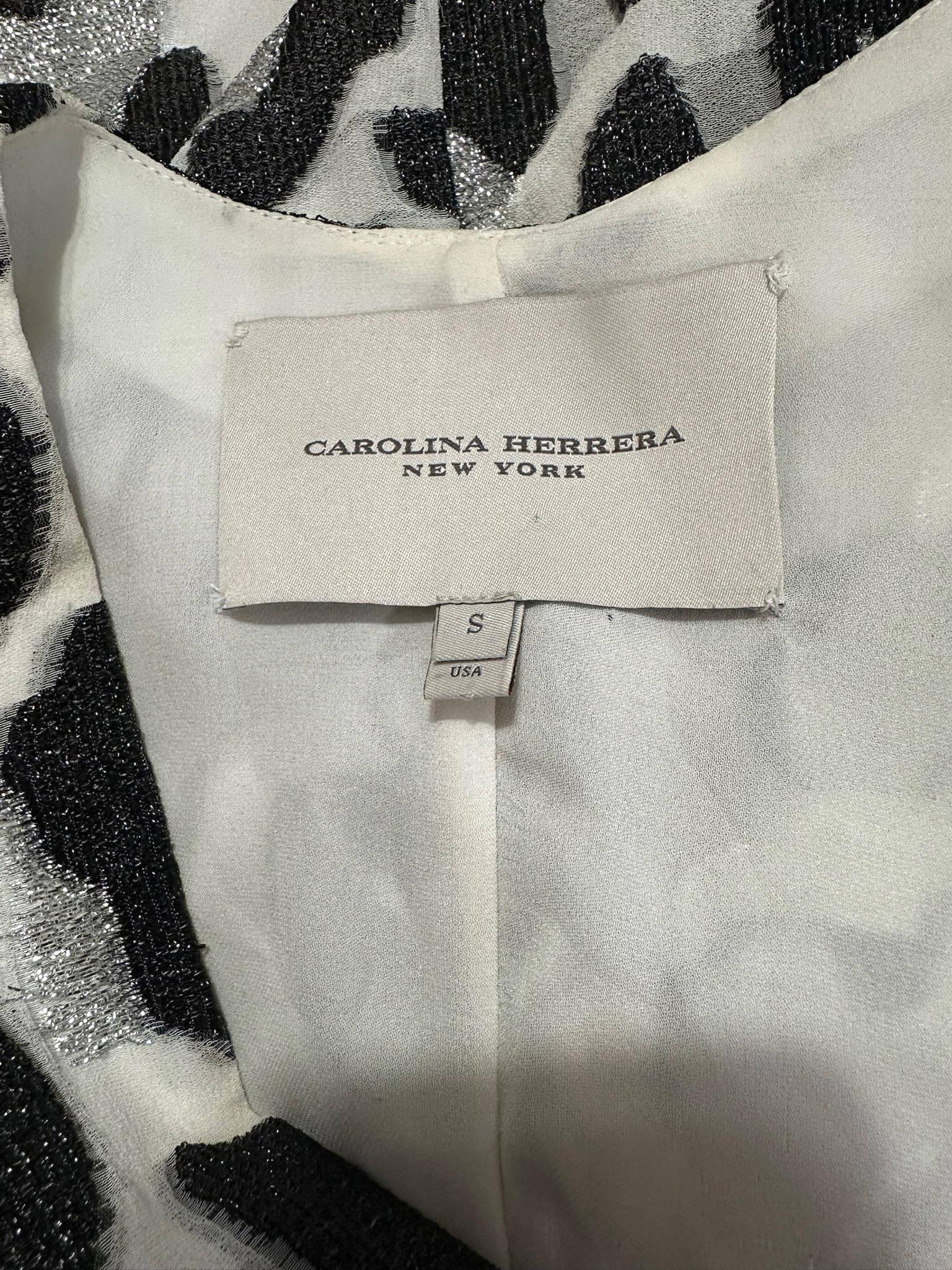 Carolina Herrera Black White & Silver Metallic Silk Leopard Print Caftan Small 10