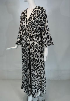 Carolina Herrera Schwarz Weiß & Silber Metallic Seide Leopard Print Kaftan Klein