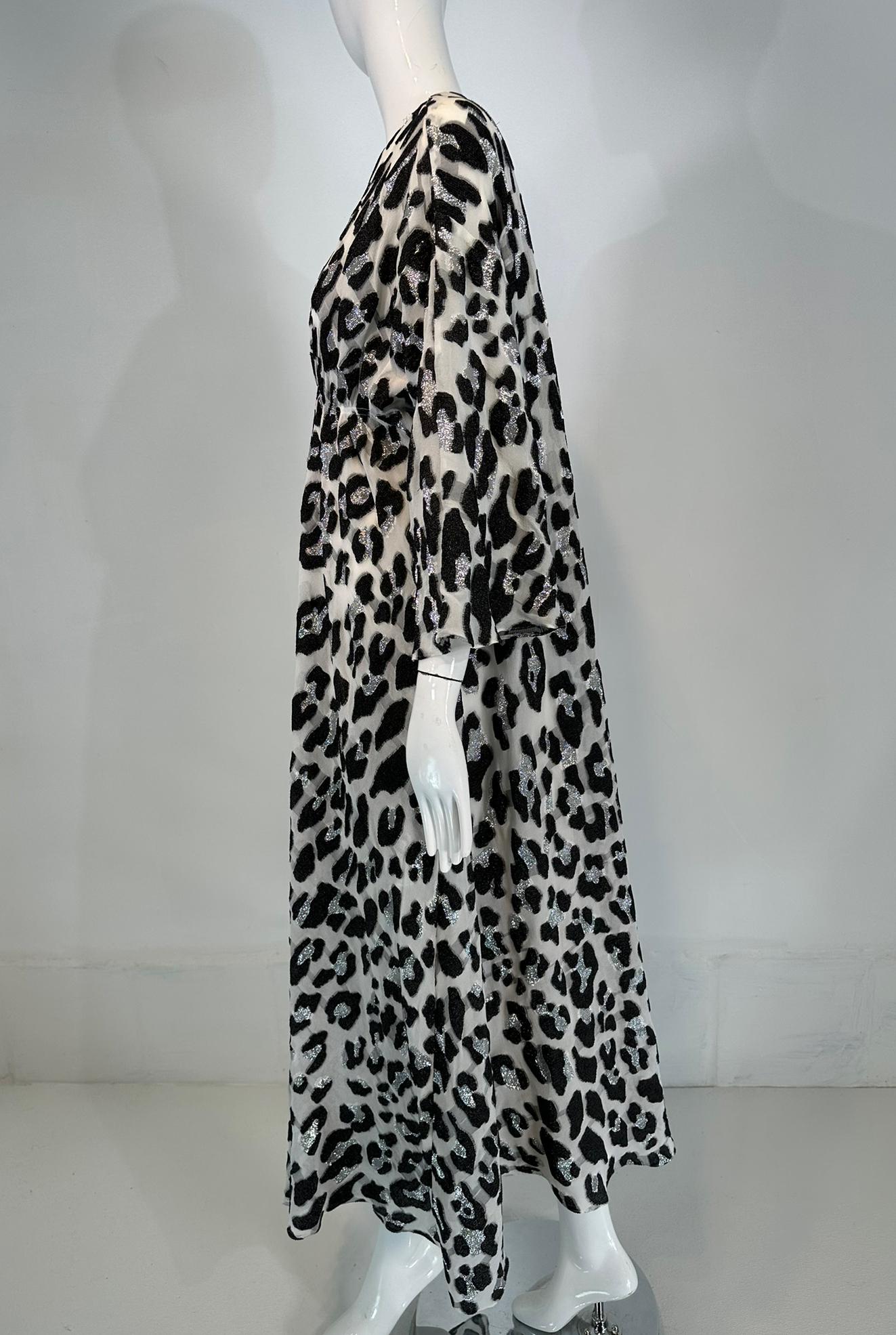 Women's Carolina Herrera Black White & Silver Metallic Silk Leopard Print Caftan Small