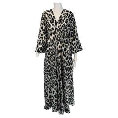 Carolina Herrera Black White & Silver Metallic Silk Leopard Print Caftan Small