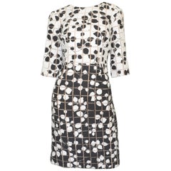 Carolina Herrera Black White Tweed Knit Floral Dress