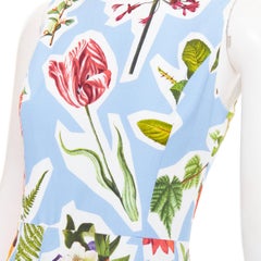CAROLINA HERRERA blue floral collage print sleeveless faille midi dress US4 S