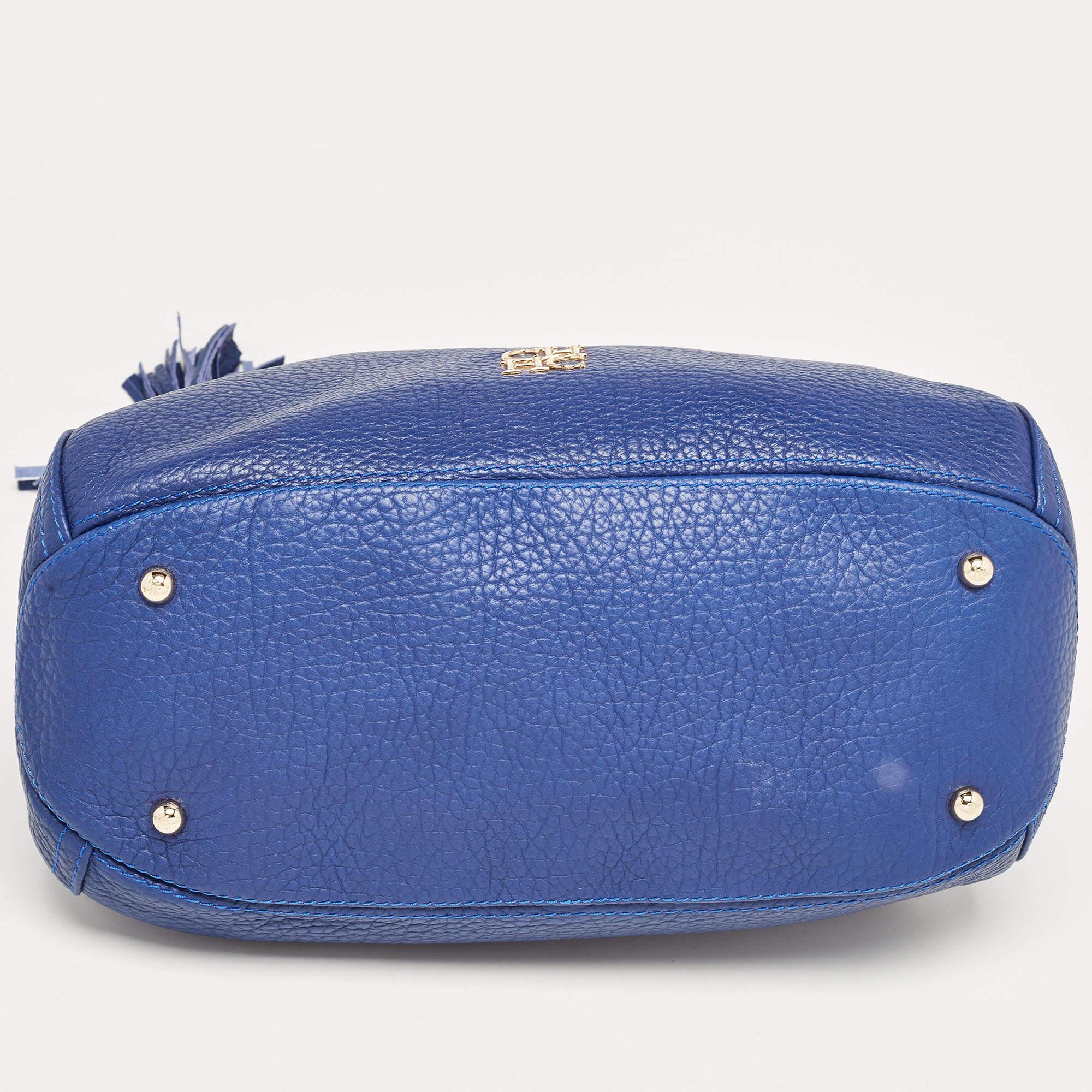Women's Carolina Herrera Blue Leather Chain Tassel Hobo For Sale
