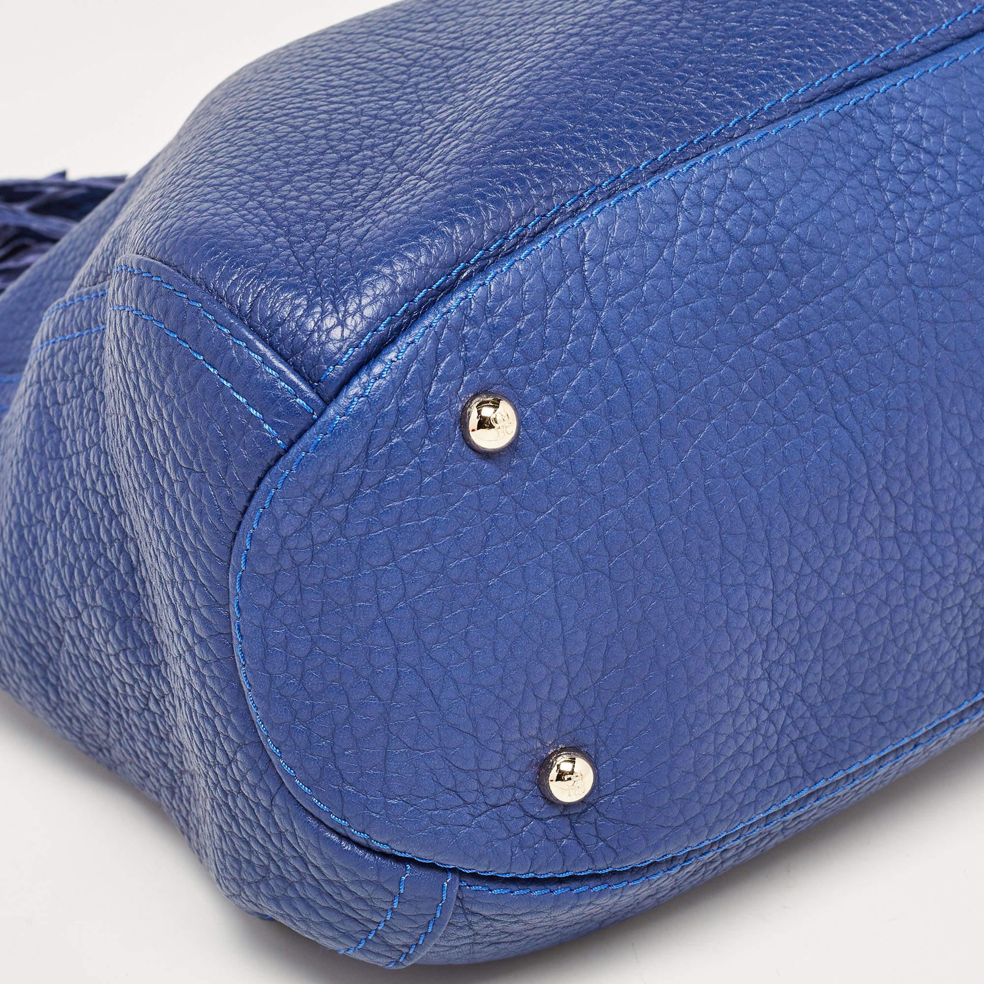 Carolina Herrera Blue Leather Chain Tassel Hobo For Sale 4