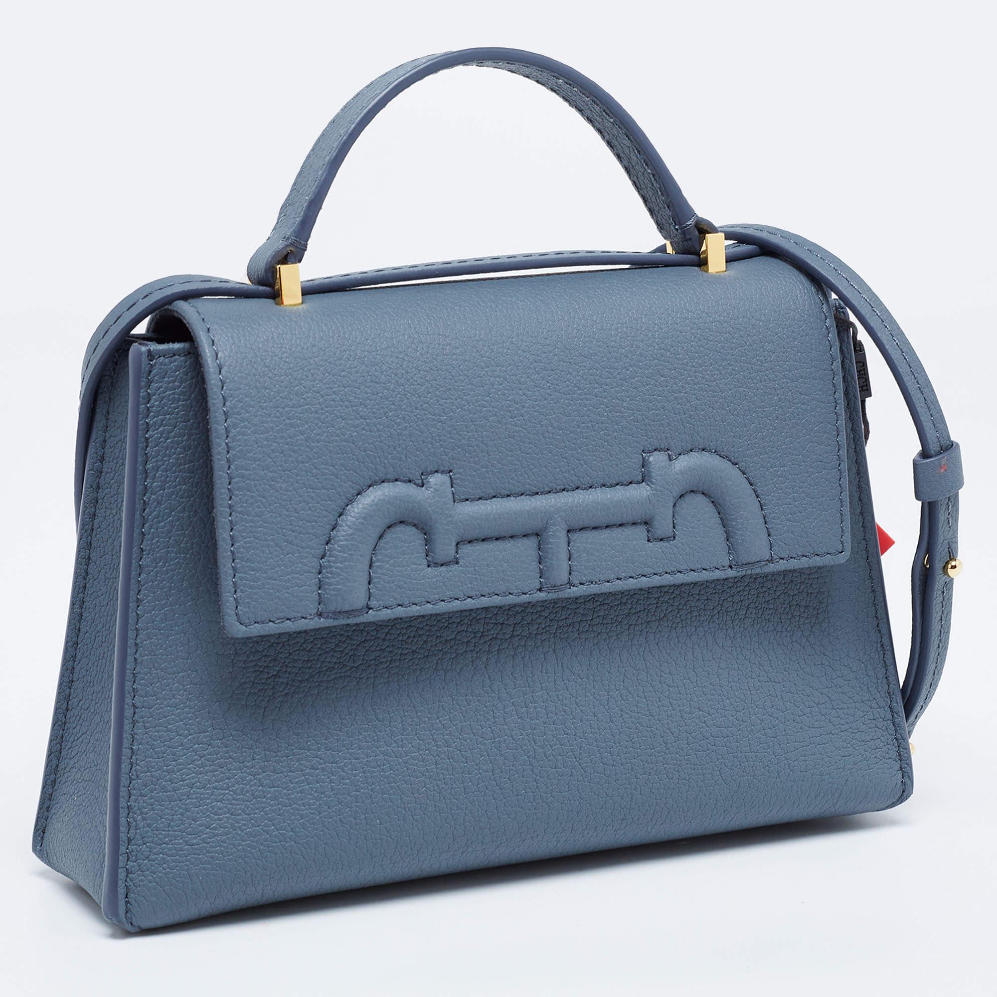 Women's Carolina Herrera Blue Leather Doma Insignia Top Handle Bag