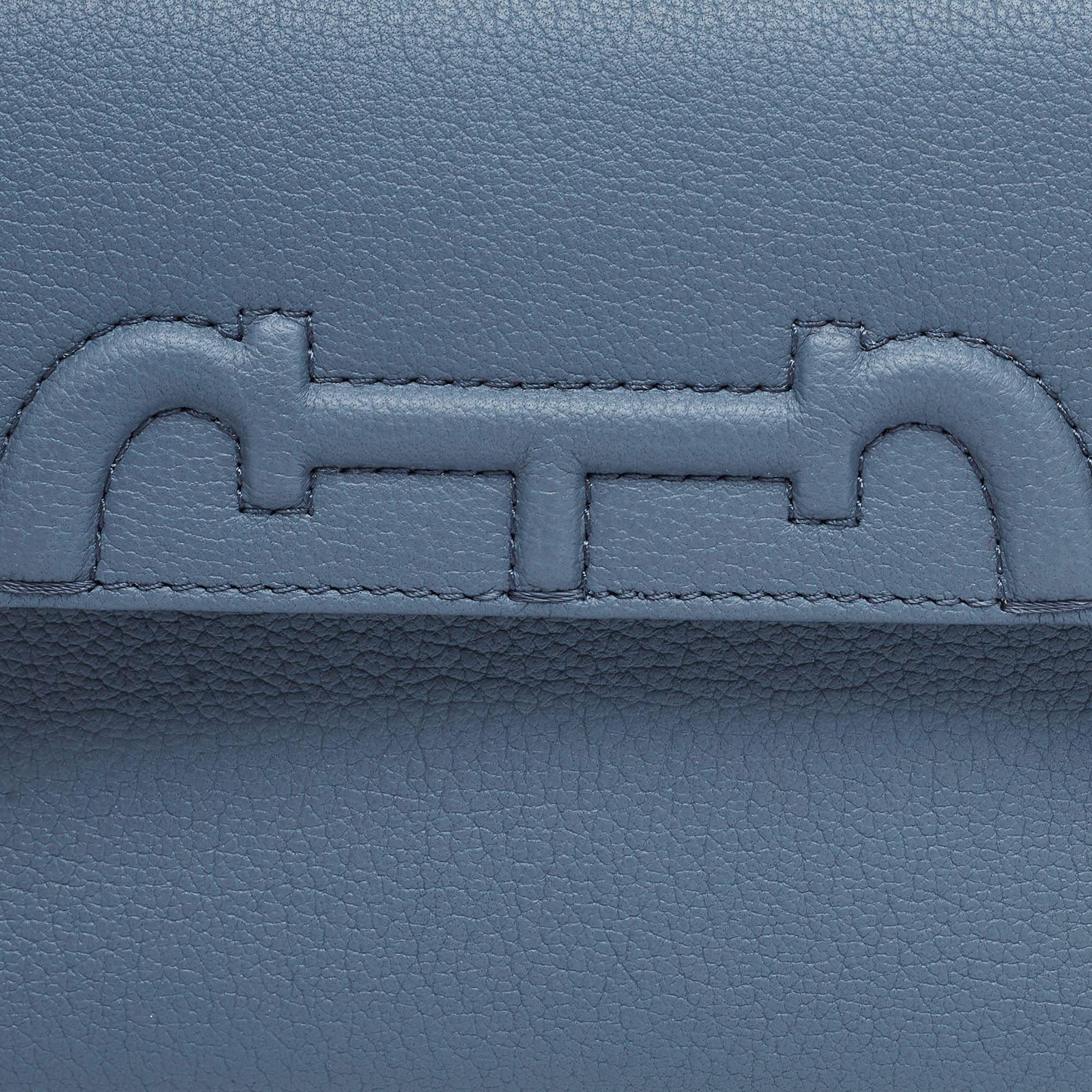 Carolina Herrera Blue Leather Doma Insignia Top Handle Bag 1