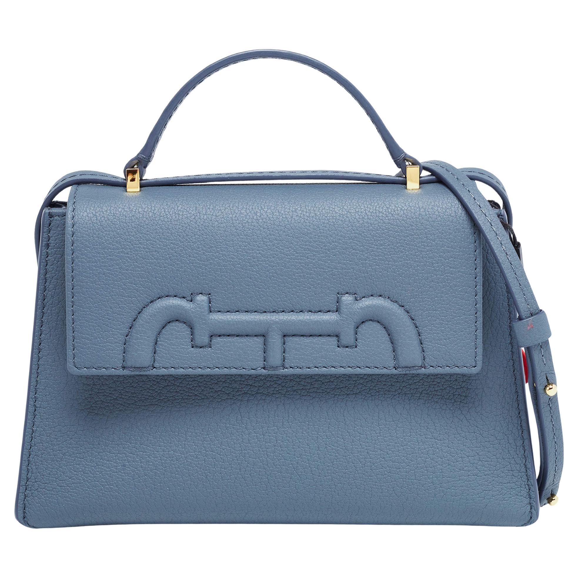 Carolina Herrera Blue Leather Doma Insignia Top Handle Bag
