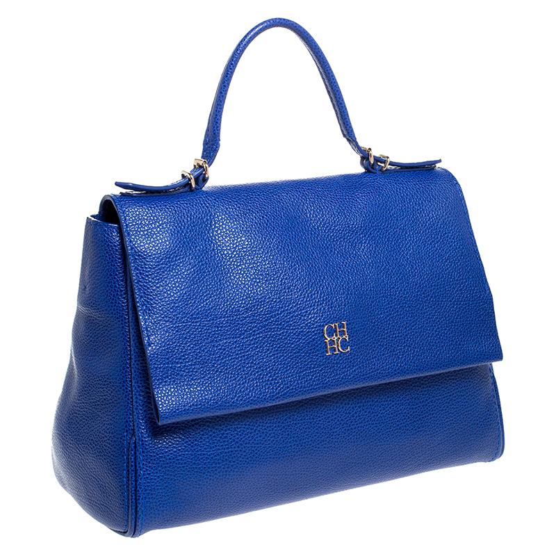 Women's Carolina Herrera Blue Leather Minuetto Flap Top Handle Bag