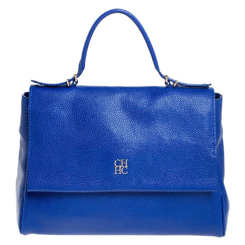Carolina Herrera Blue Leather Minuetto Flap Top Handle Bag