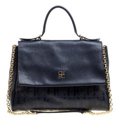 Carolina Herrera Blue Leather Minuetto Top Handle Flap Shoulder Bag
