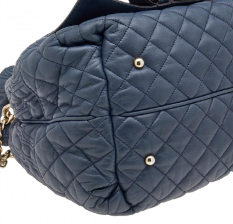 Women's Carolina Herrera Blue Quilted Leather Bucket Bag For Sale