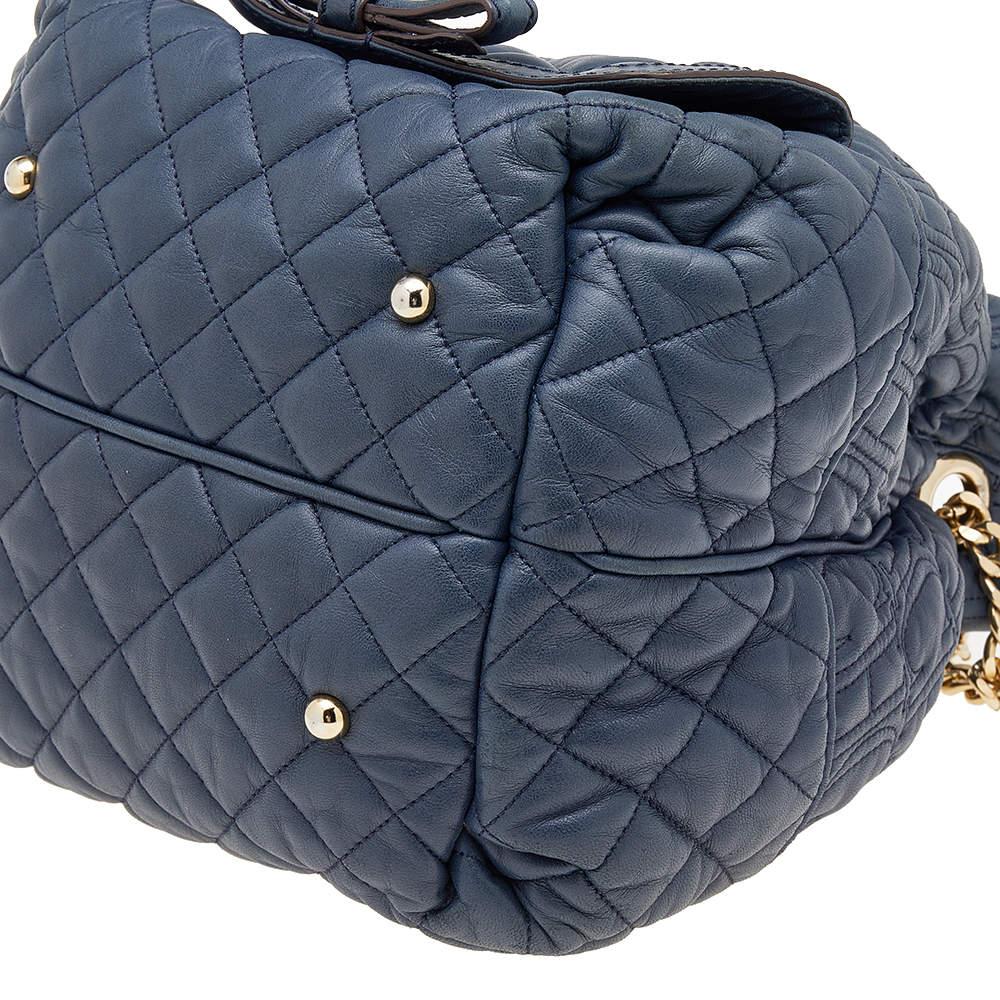 Carolina Herrera Blue Quilted Leather Bucket Bag For Sale 2