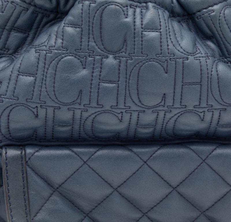 Carolina Herrera Blue Quilted Leather Bucket Bag For Sale 4
