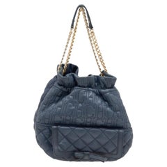 Carolina Herrera Blue Quilted Leather Bucket Bag