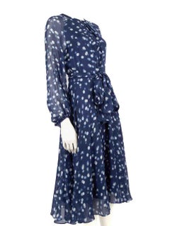 Carolina Herrera Blue Silk Polka Dots Dress Size S