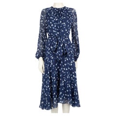 Carolina Herrera Blue Silk Polka Dots Dress Size S