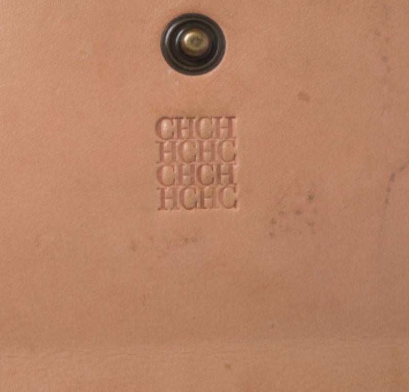 Carolina Herrera Blue/Tan Embossed Leather Flap Wallet In Fair Condition For Sale In Dubai, Al Qouz 2