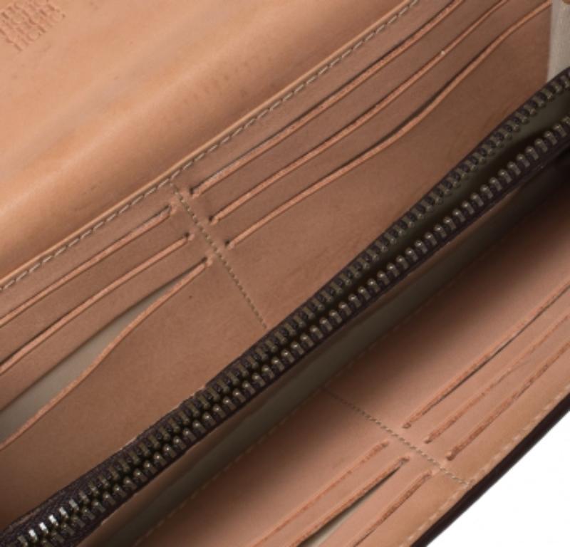 Women's Carolina Herrera Blue/Tan Embossed Leather Flap Wallet For Sale