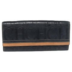 Carolina Herrera Blue/Tan Embossed Leather Flap Wallet