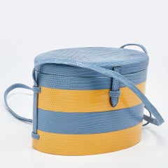 Carolina Herrera Blue/Yellow Lizard Stripe Trunk Bag