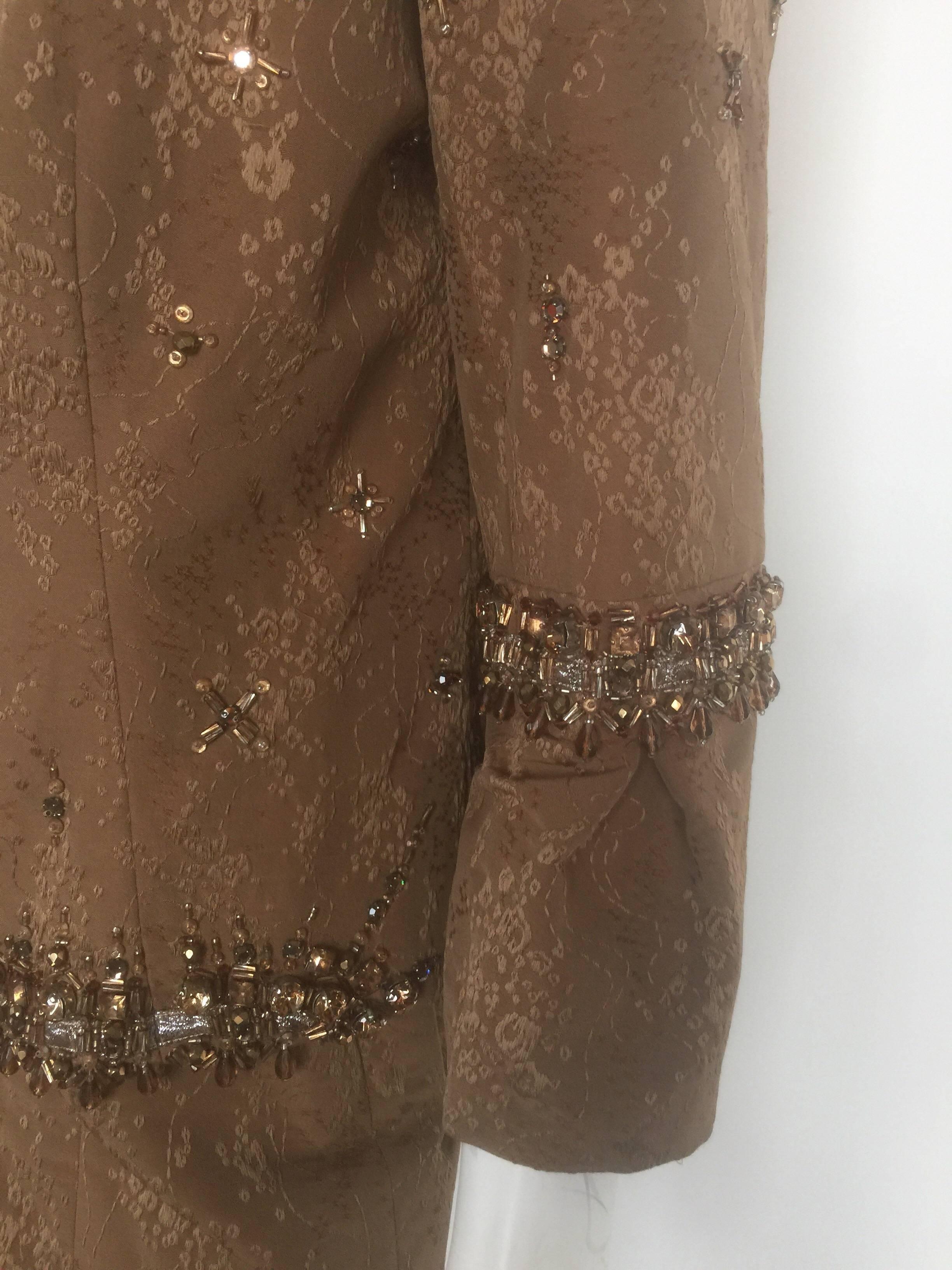 Brown Carolina Herrera bronze and gold beaded skirt suit  For Sale