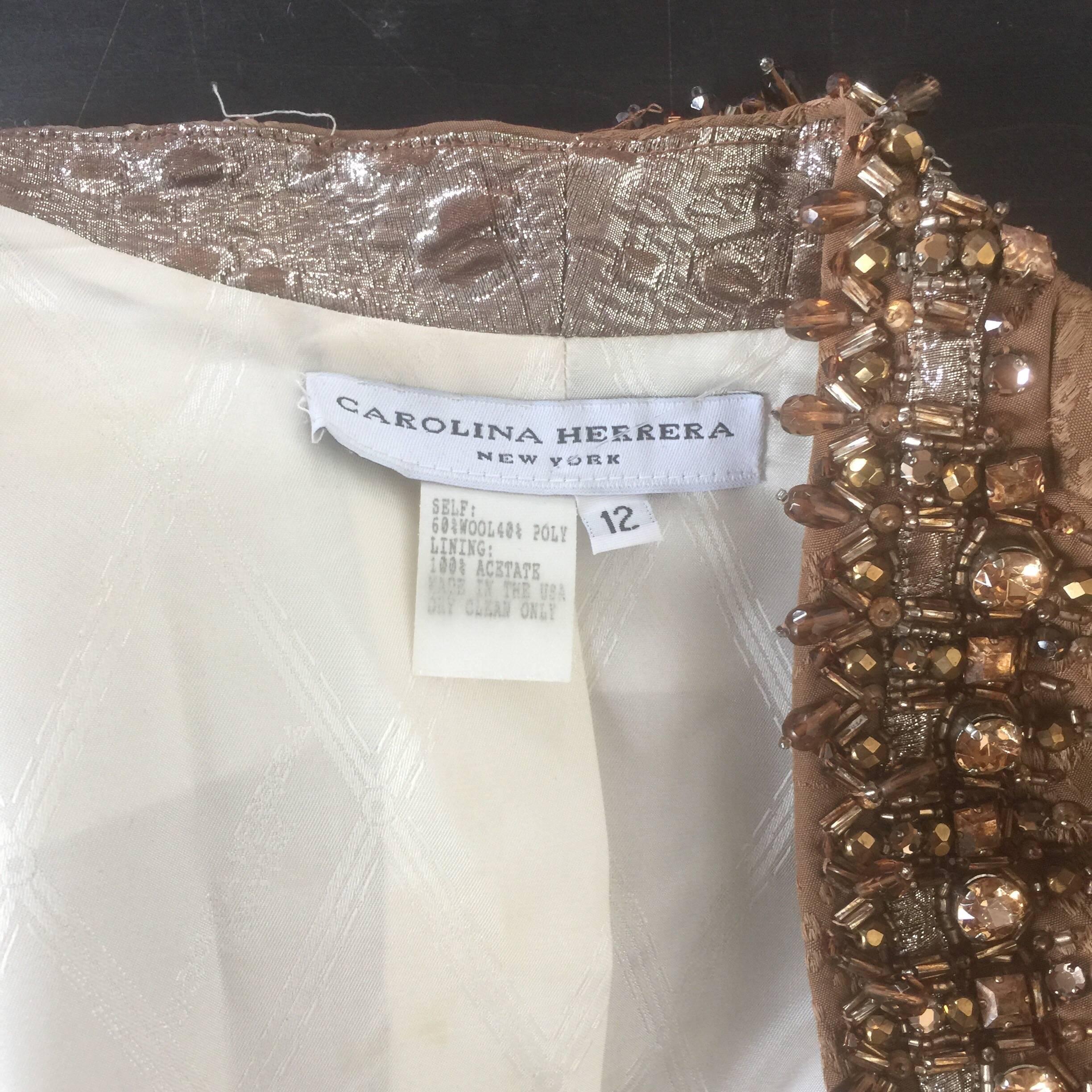 Carolina Herrera bronze and gold beaded skirt suit  For Sale 2