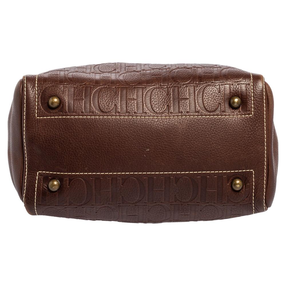 Carolina Herrera Brown Embossed Leather Andy Tote 3