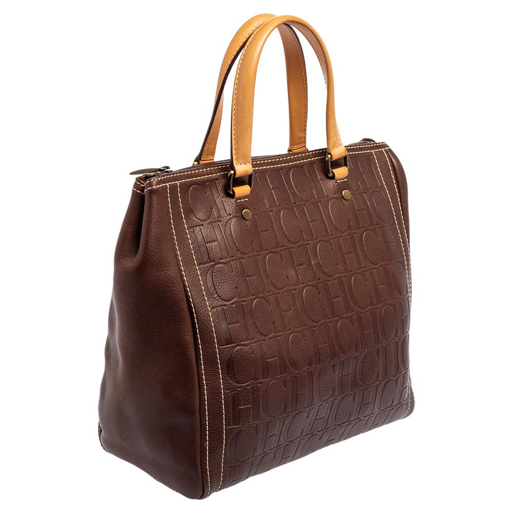 Carolina Herrera Brown Embossed Leather Andy Tote 5
