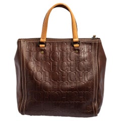 Carolina Herrera Brown Embossed Leather Andy Tote