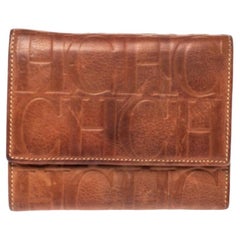 Carolina Herrera Brown Embossed Leather Trifold Compact Wallet
