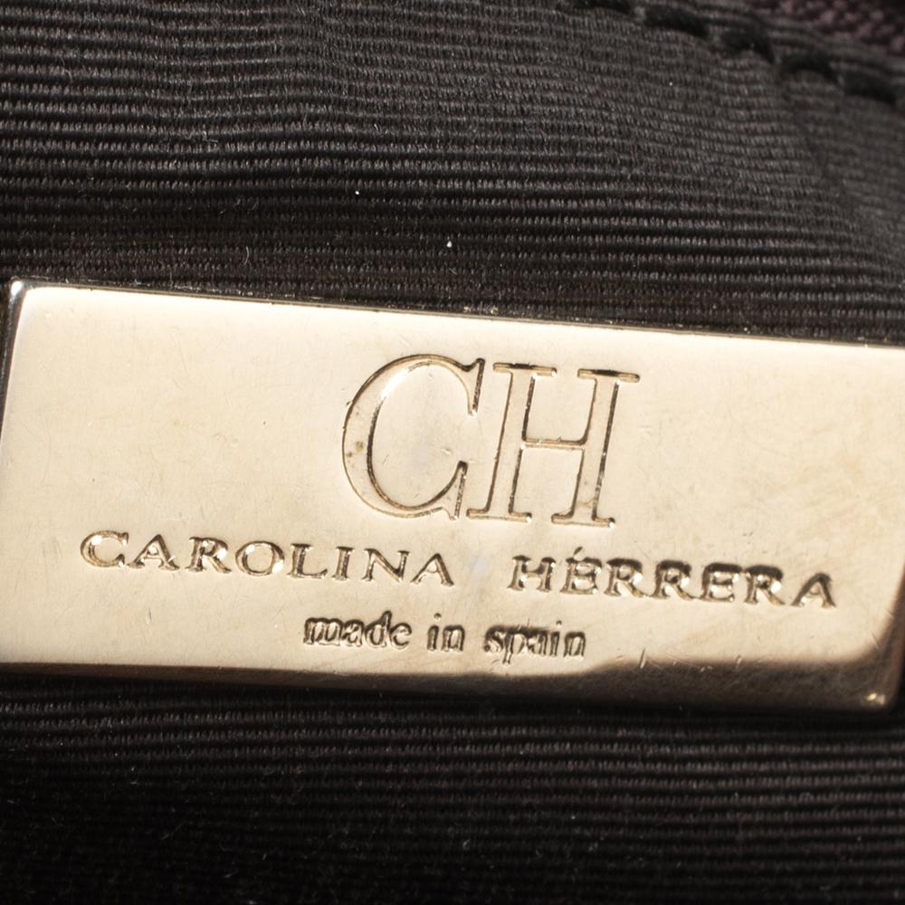 Carolina Herrera Brown Embossed Monogram Leather Chain Hobo 6