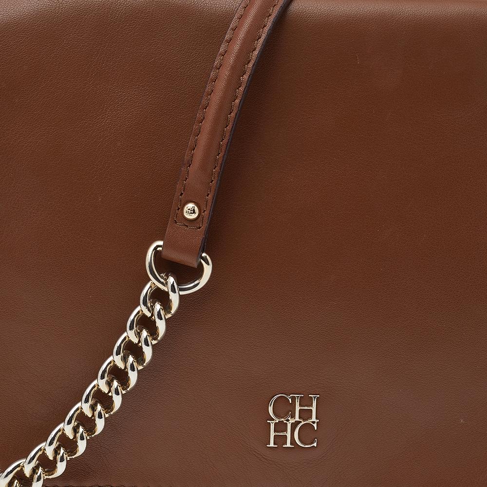 Carolina Herrera Brown Leather Chain Flap Shoulder Bag 6