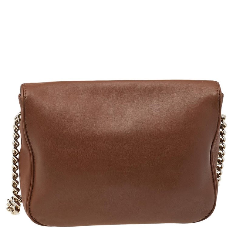 Carolina Herrera Brown Leather Chain Flap Shoulder Bag For Sale at 1stDibs