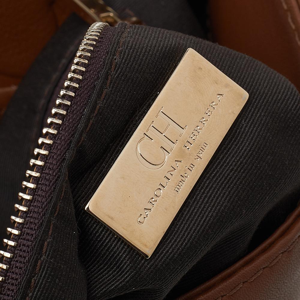 Carolina Herrera Brown Leather Chain Flap Shoulder Bag 2