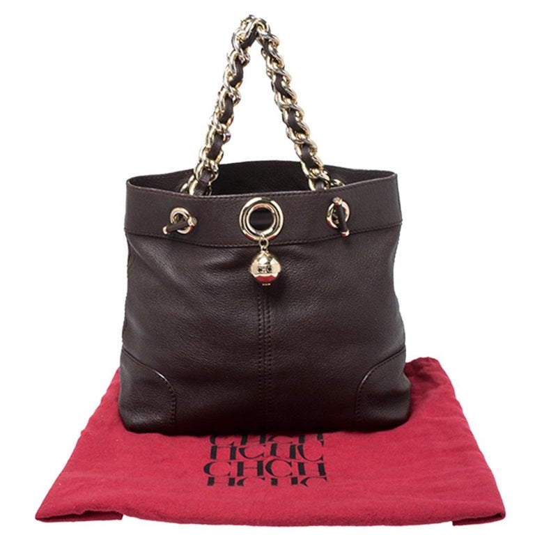 Carolina Herrera Brown Leather Chain Handle Tote Bag For Sale At