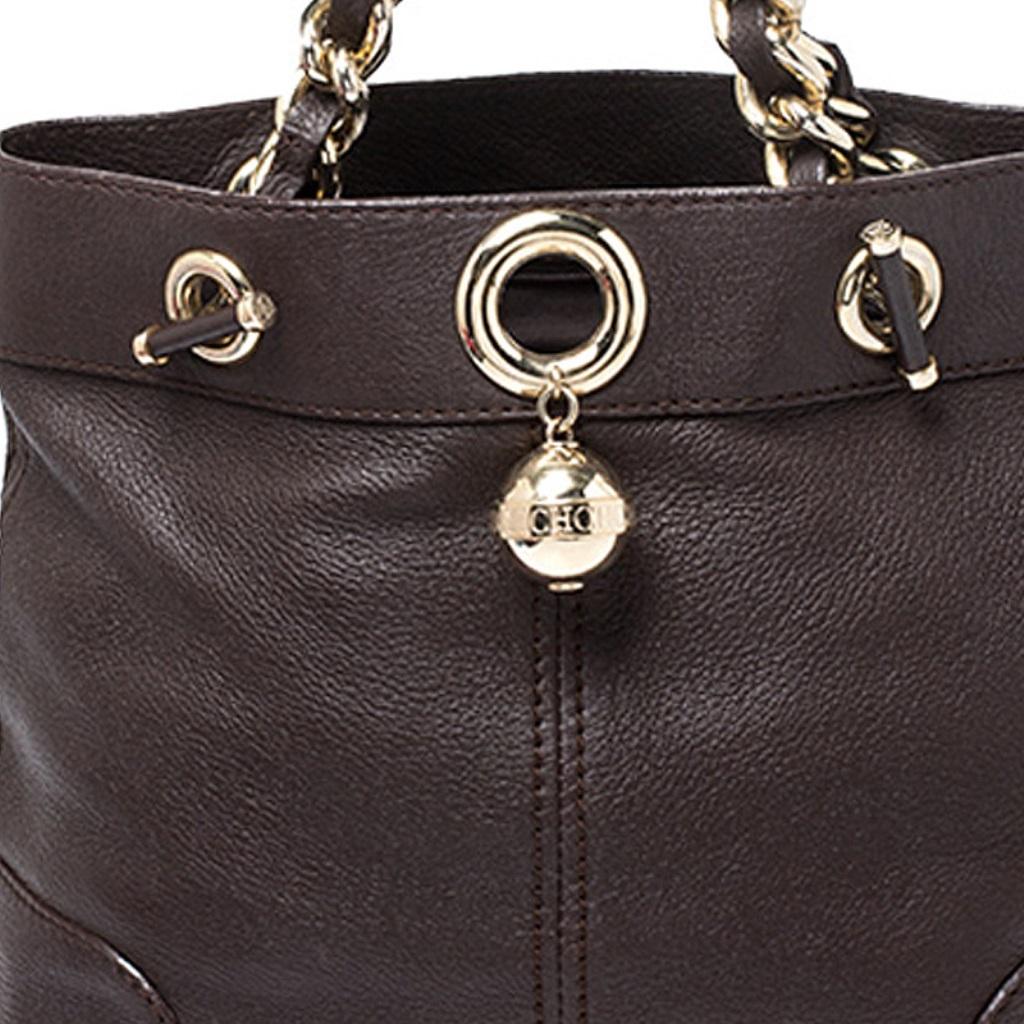 Carolina Herrera Brown Leather Chain Handle Tote Bag 2