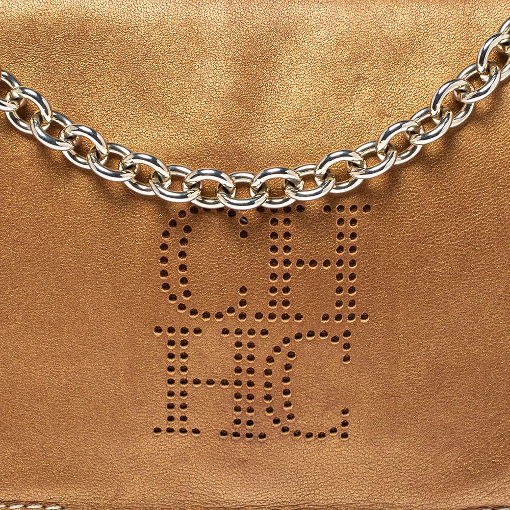 Carolina Herrera Brown Leather Chain Shoulder Bag In Good Condition For Sale In Dubai, Al Qouz 2
