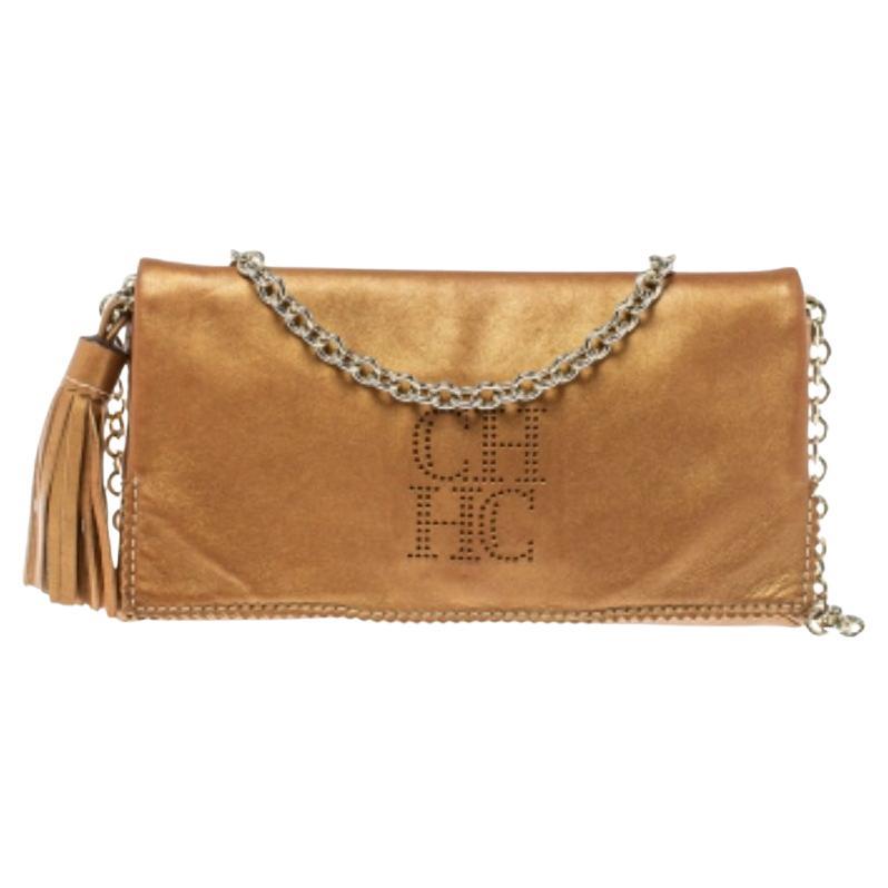 Carolina Herrera Borsa a tracolla con catena in pelle marrone in vendita