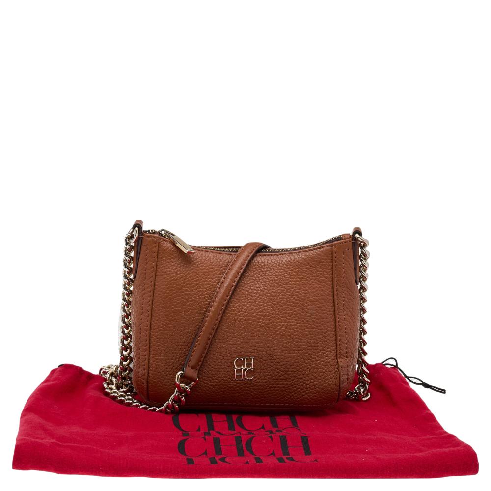Carolina Herrera Brown Leather Chain Tassel Crossbody Bag 7