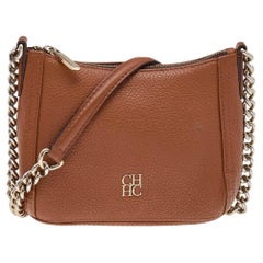Carolina Herrera Brown Leather Chain Tassel Crossbody Bag