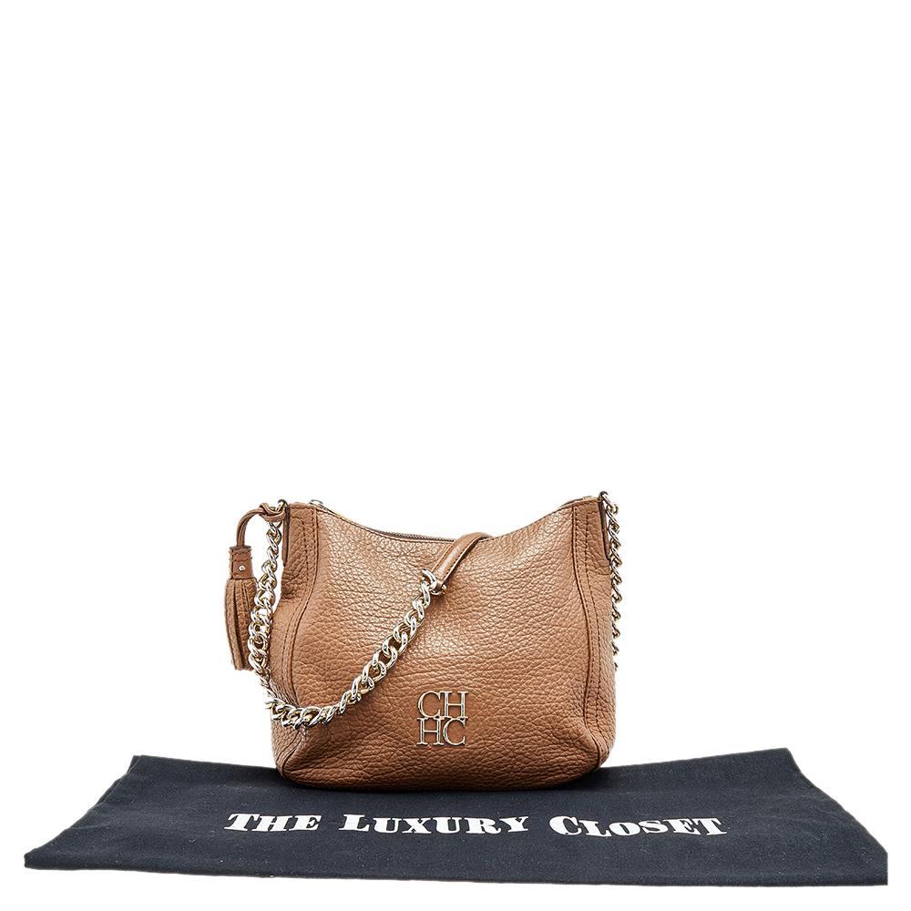 Carolina Herrera Brown Leather Chain Tassel Shoulder Bag 7