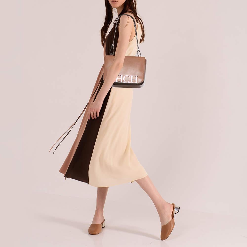 Carolina Herrera Brown Leather CHHC Flap Shoulder Bag In Fair Condition In Dubai, Al Qouz 2