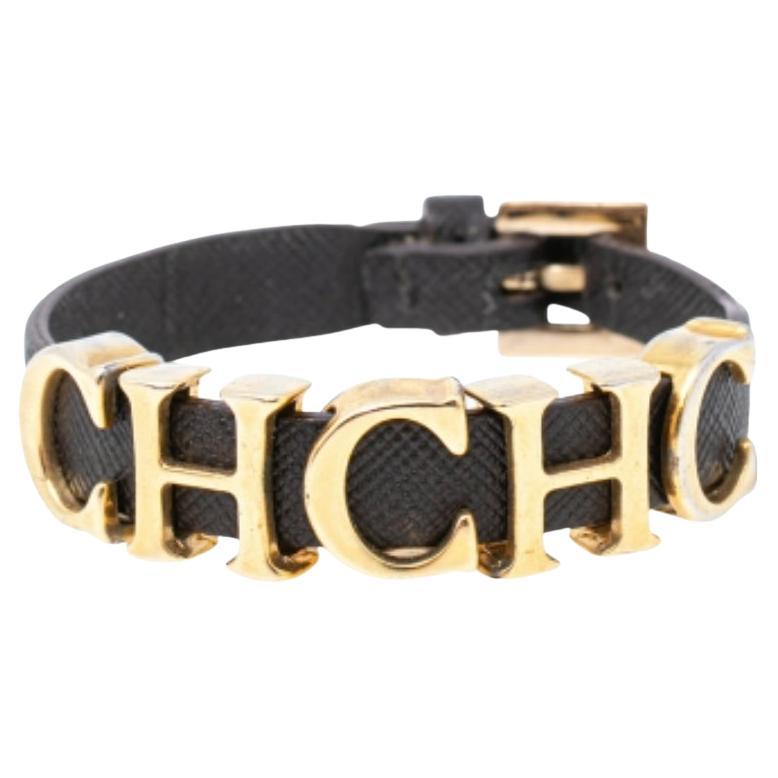 Carolina Herrera Brown Leather Logo Charm Bracelet