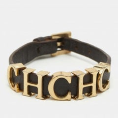 Bracelet à breloques avec logo en cuir Brown Carolina Herrera