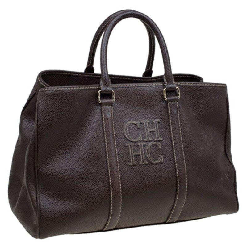 Carolina Herrera Brown Leather Matteo Tote In Good Condition In Dubai, Al Qouz 2