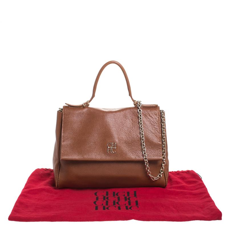 Carolina Herrera Brown Leather Minueto Flap Bag 7