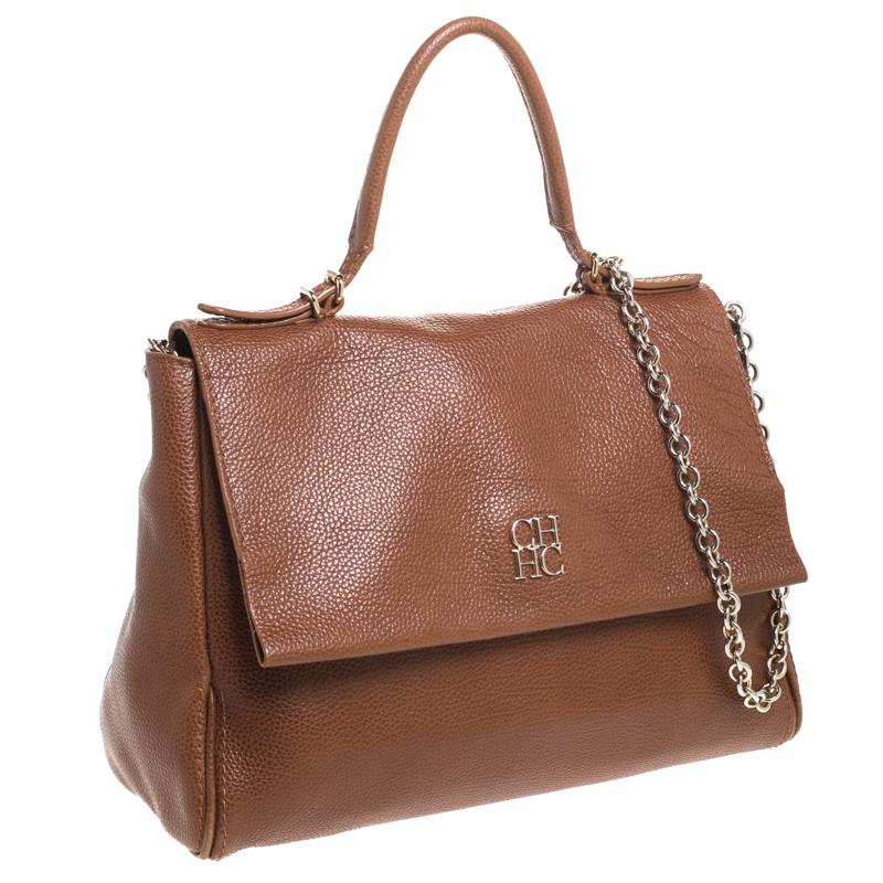Women's Carolina Herrera Brown Leather Minueto Flap Bag