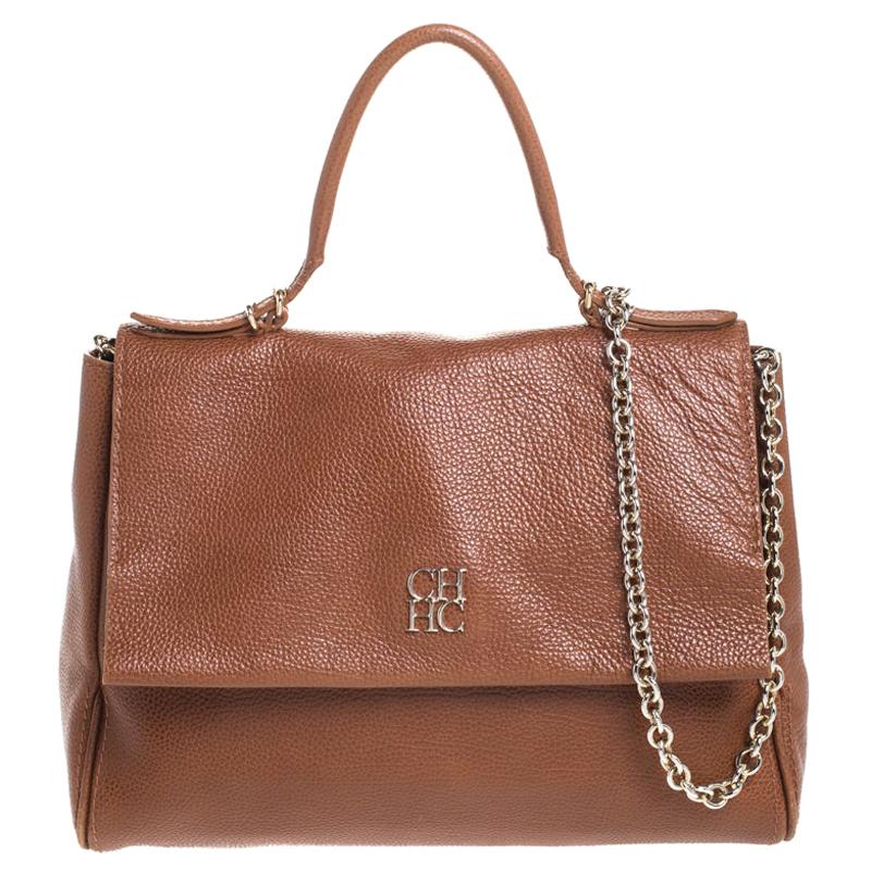 Carolina Herrera Brown Leather Minueto Flap Bag