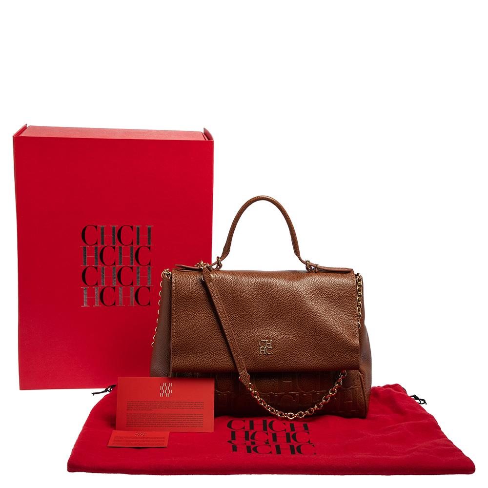 Carolina Herrera Brown Leather Minuetto Top Handle Bag 8